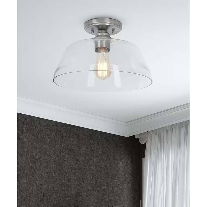 Catalina 13"W 1-Light Semi Flush Mount Vintage Brushed Nickel Light Fixture
