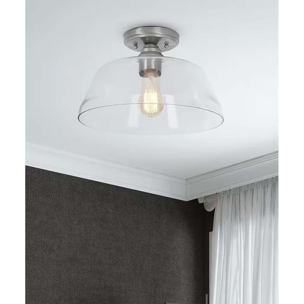 Catalina 13"W 1-Light Semi Flush Mount Vintage Brushed Nickel Light Fixture