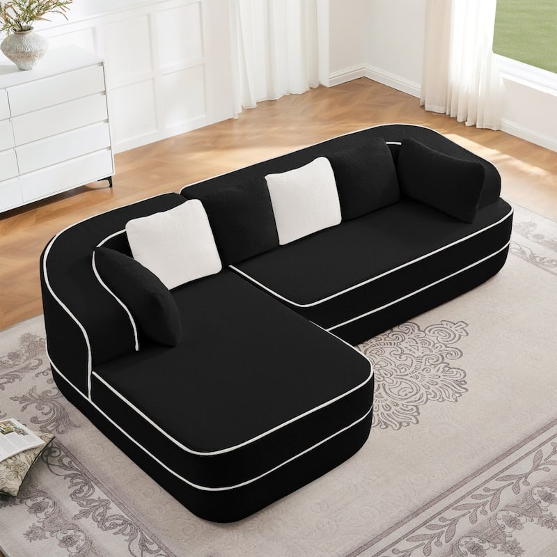 105.9" Modular L-shaped Teddy Velvet Sectional Sofa with Chaise and Curved Armrest