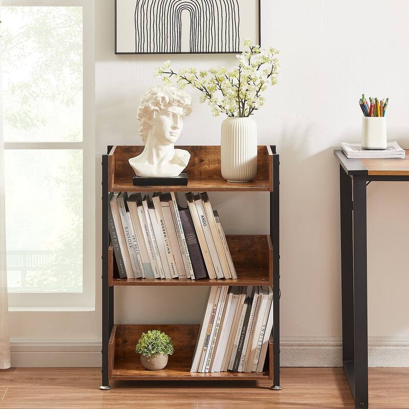 Javlergo Set of 2 Small Bookshelf, 3-Tier Open Bookcase Storage Display Shelves