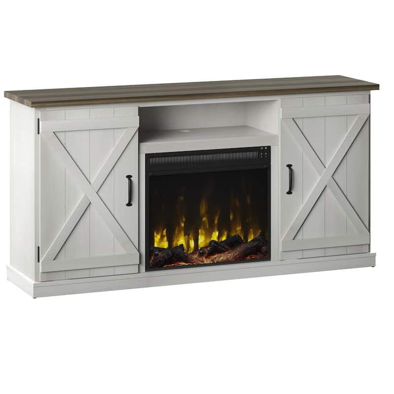 Modern Farmhouse TV Stand for TVs up to 70" with Electric Fireplace - Old Wood White