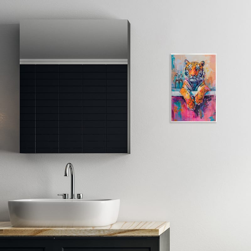 Stupell Bathing Tiger in Bright Tub Wall Plaque Art Design By LSR Design Studio