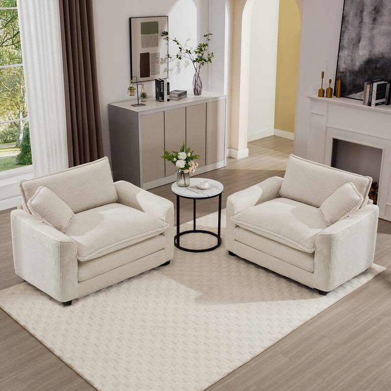 2 Pieces Deep Seated Sofa Set with Removable Armrests, 1+1Seat Flexible Combinations with Throw Pillows for Livingroom
