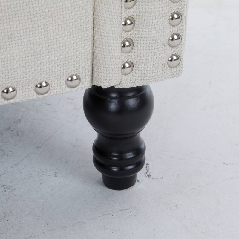 Faux Leather Upholstered Sofa, Deep Seat Sofa with Rolled Arms & Nailhead Trim, 2 Seater Sofa with Wooden Legs