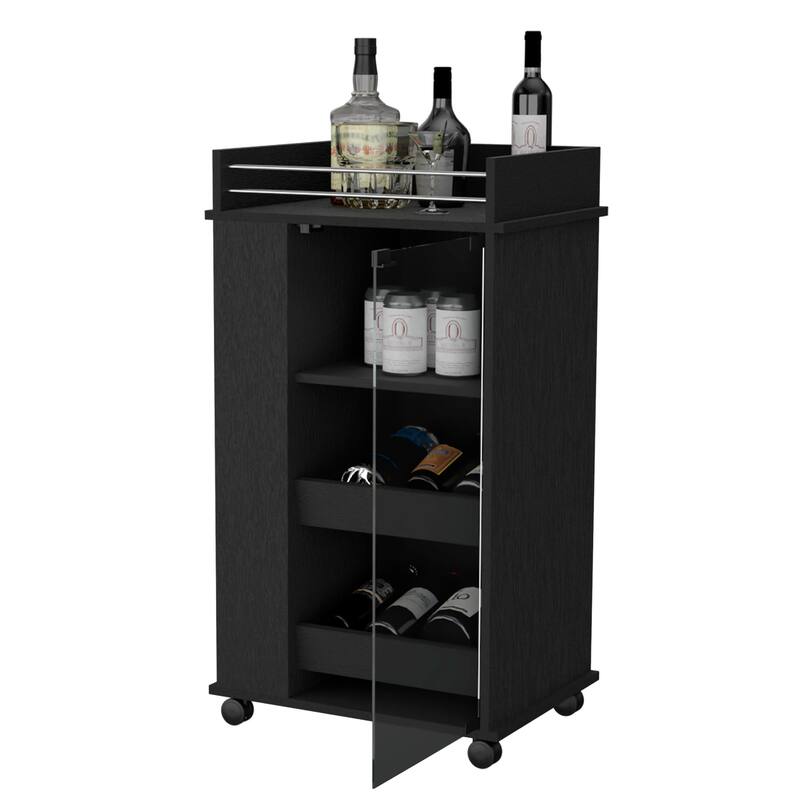 Willow Park Glass Door Bar Cart with Bottle Holder and Casters