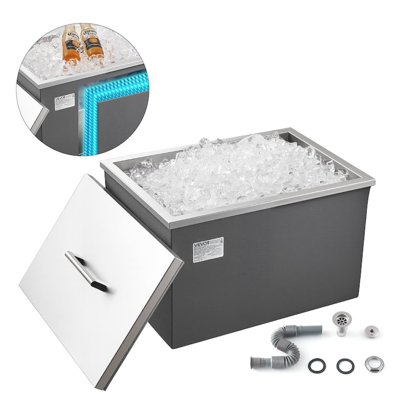 31.7QT Stainless Steel Ice Cooler with Lid and 24H Insulation Perfect for Bars or Outdoor Use - 20” x 13.98” x 13.46”