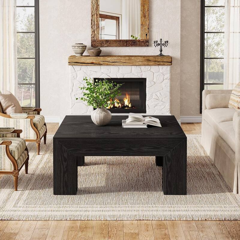 39.37-Inch Farmhouse Square Coffee Table for Living Room, Low Large Center Tea Accent Table