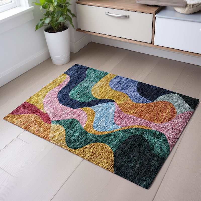 Premium Washable Super Soft Contemporary Abstract Mayfield Rug - Green - 1'8" x 2'6"