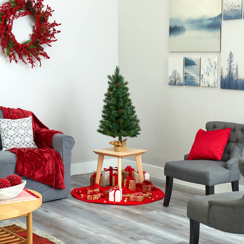 3' Fraser Fir "Natural Look" Artificial Christmas Tree with 50 Clear LED Lights,