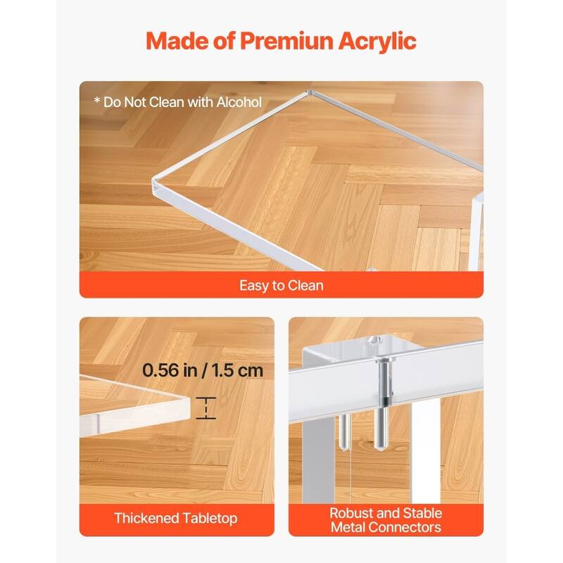 Clear Acrylic 2-Tier Console Table with Sturdy Metal Connectors and Storage - 7.6 x 39.4 x 31.5 in