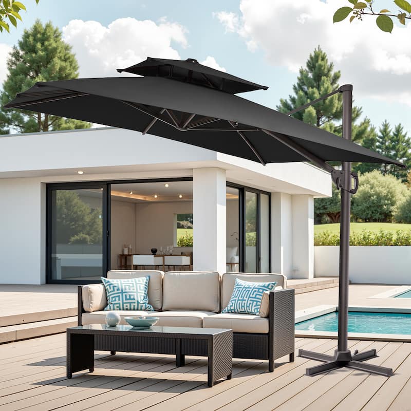 Pellebant 10 ft Square Outdoor Patio Cantilever-Offset Umbrella 360 Degree Rotation - Black