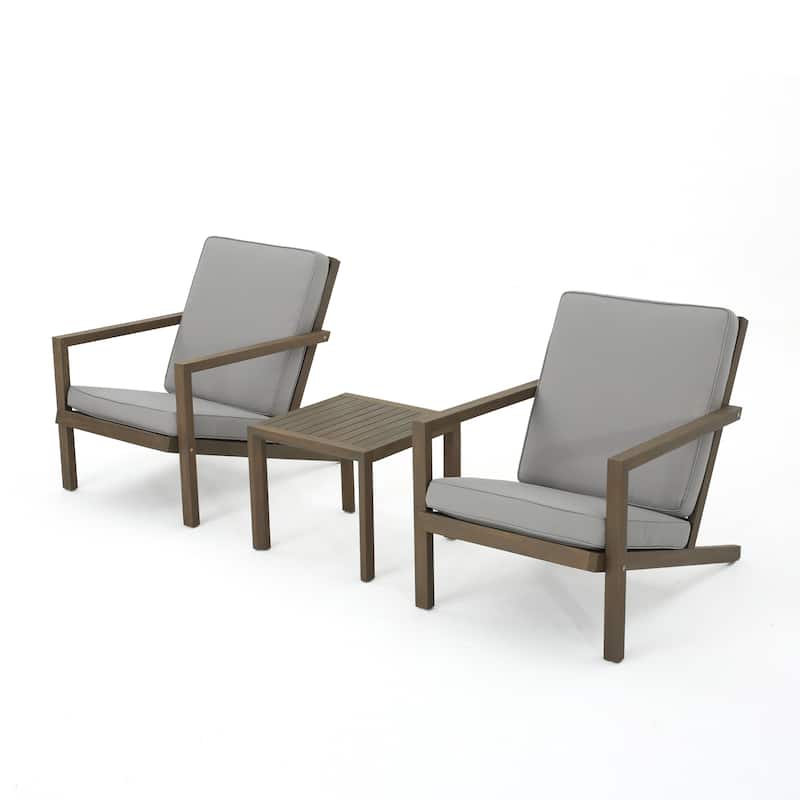Leah Outdoor 3-piece Acacia Wood Chat Set with Cushions by Christopher Knight Home