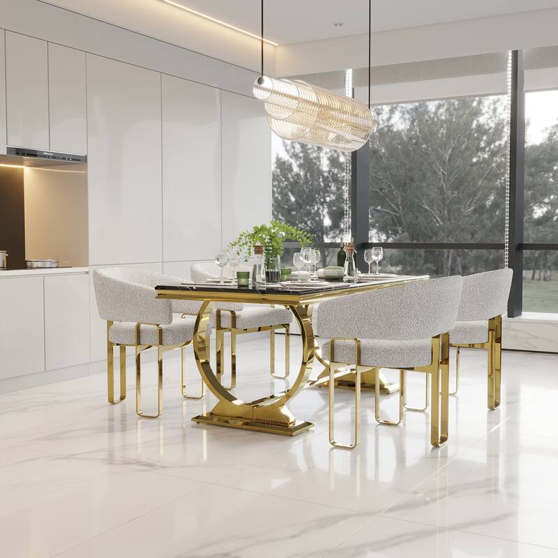Luxurious Dining Room Table Set with Velvet Dining Chairs