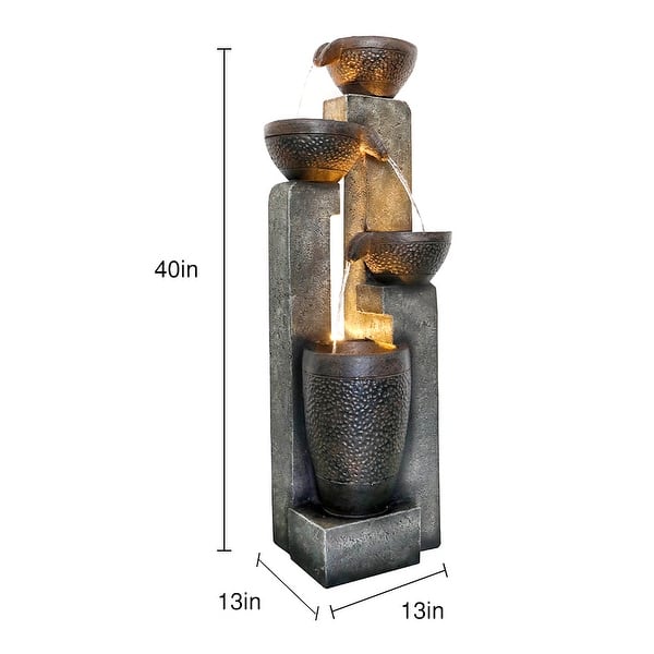 dimension image slide 3 of 2, 40-inch H Outdoor Faux Stone Water Fountain Garden Waterfall w/ Lights