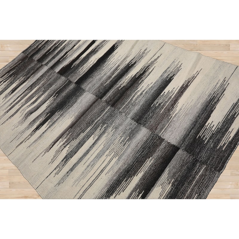 LoomBloom Ivory 100% Wool Hand Woven Oriental Area Rug - 5' 3'' x 7' 7''