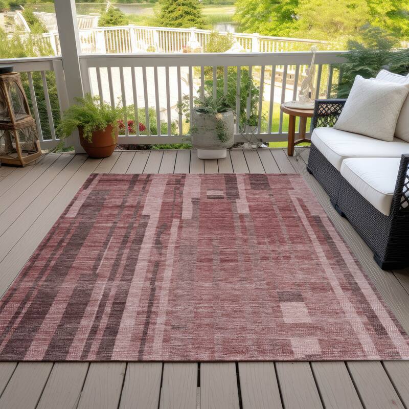 Machine Washable Indoor/ Outdoor Modern Stripes Chantille Rug