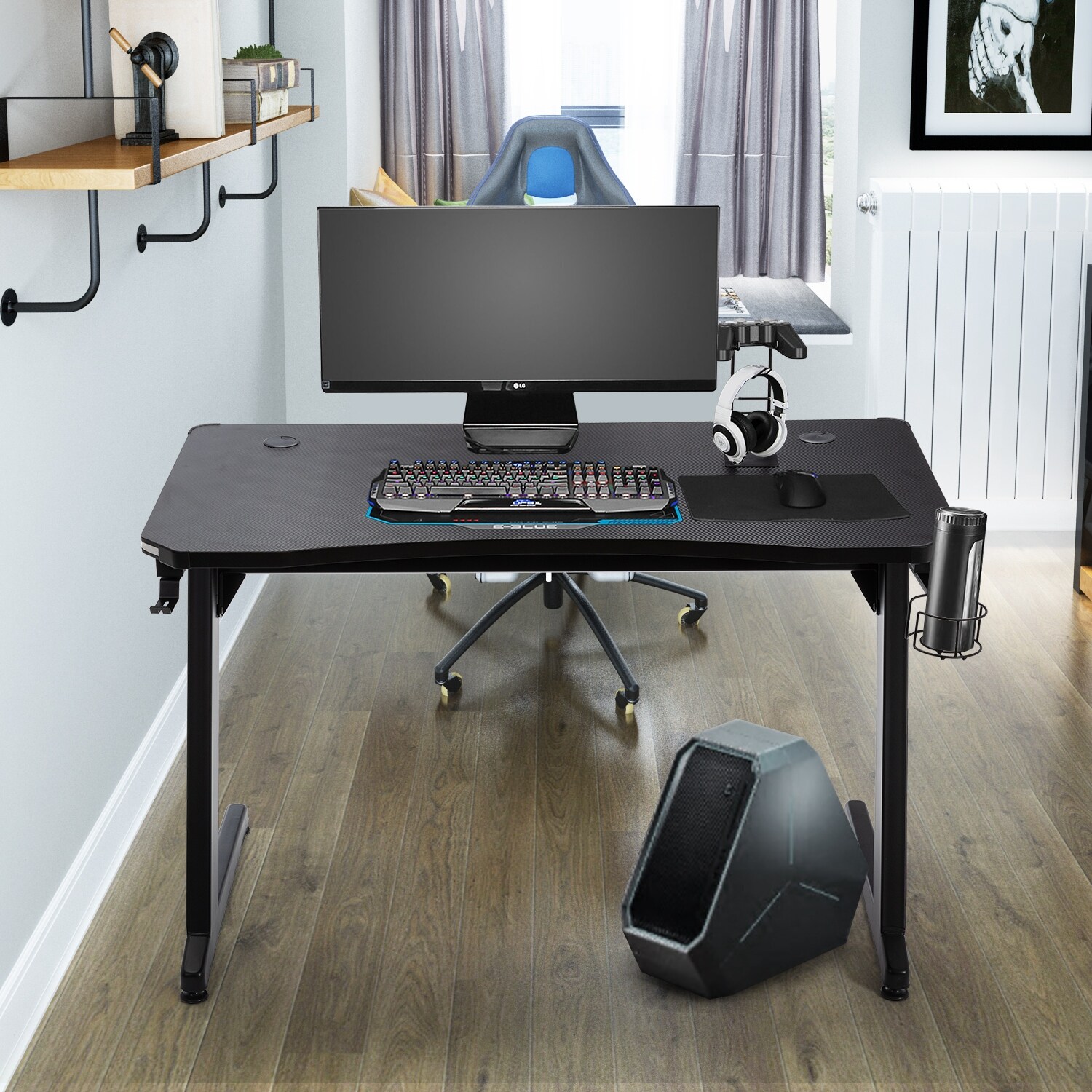 Simple Gaming Desk Z Shaped 40 Gamer PC Workstation, Home Computer Carbon  Fiber