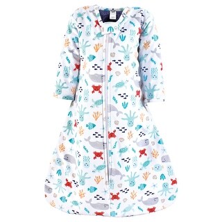 Hudson Baby Infant Boy Long Sleeve Plush Faux Fur Sleeping Bag, Wearable Blanket, Sea Characters