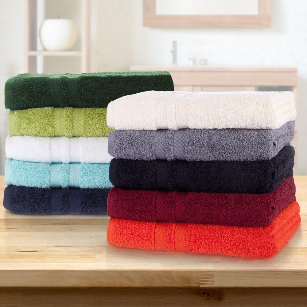 Superior 100% Cotton Solid and Checkered Border 6-Piece Towel Set - On Sale  - Bed Bath & Beyond - 23547202