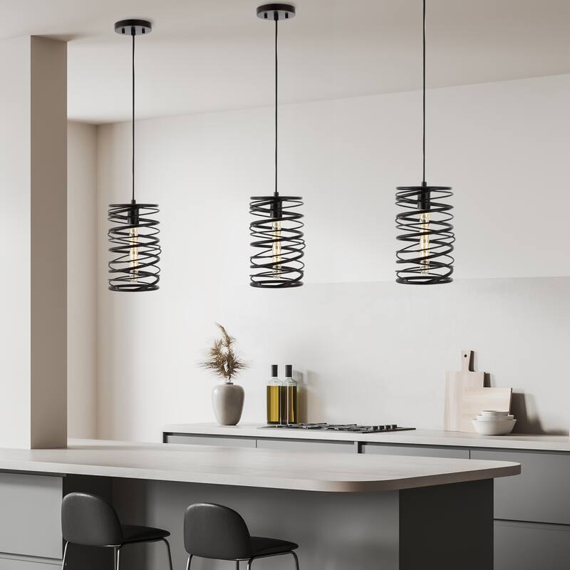 Skylar 7.25" 1-Light Modern Contemporary Iron Spiral LED Pendant, by JONATHAN Y
