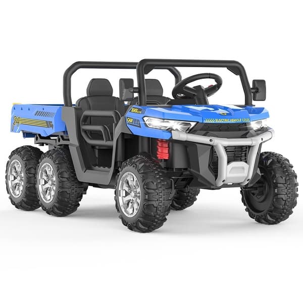 slide 2 of 10, Lorise 24V Kids Ride on Cars with 2 Seats Battery Powered Electric Tractor - 27.16"W x 57.48"L x 25.59"H Blue