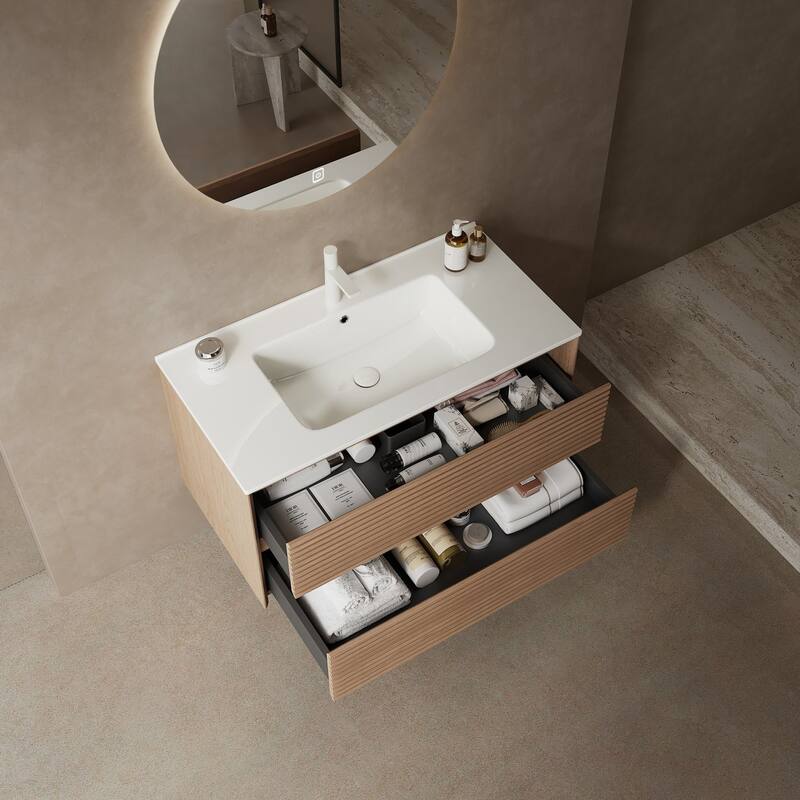 Wall-Mounted Bathroom Vanity Set with Integrated Ceramic Sink