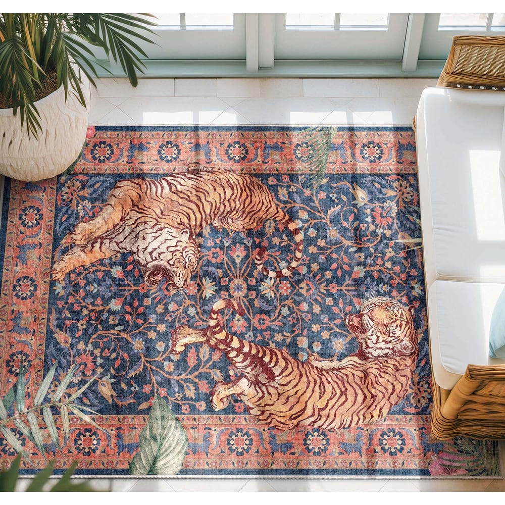 Well Woven Apollo Botanical Tiger Modern Flat Pile Stain Resistant Rug