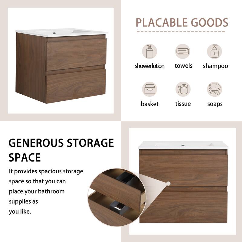Bathroom Vanity With Sink In 24/30/36 Inch, Floating Bathroom Vanity With Soft Close Drawer