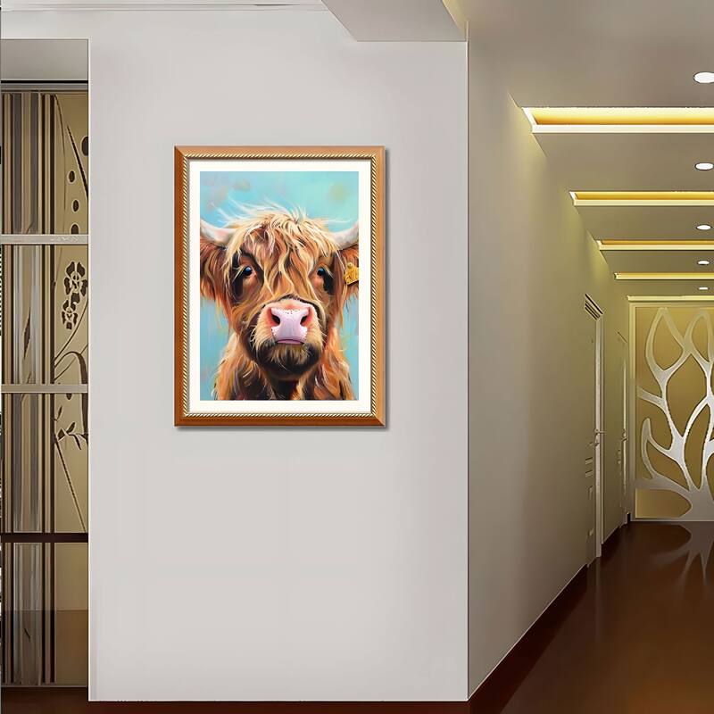 Set of 2 Highland Cow Framed Wall Art - Replaceable Canvas Prints with Solid Wood Picture Frames, Farmhouse Animal Wall Decor