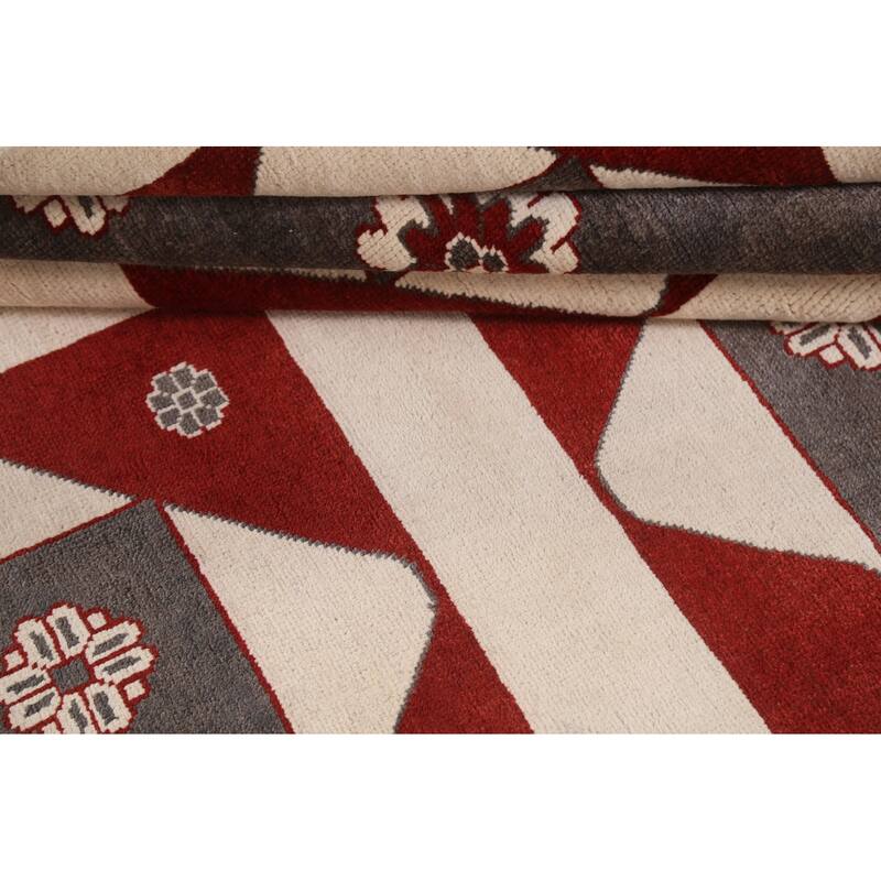 Geometric Gabbeh Kashkoli Area Rug Hand-knotted Oriental Wool Carpet - 6'1" x 8'11"