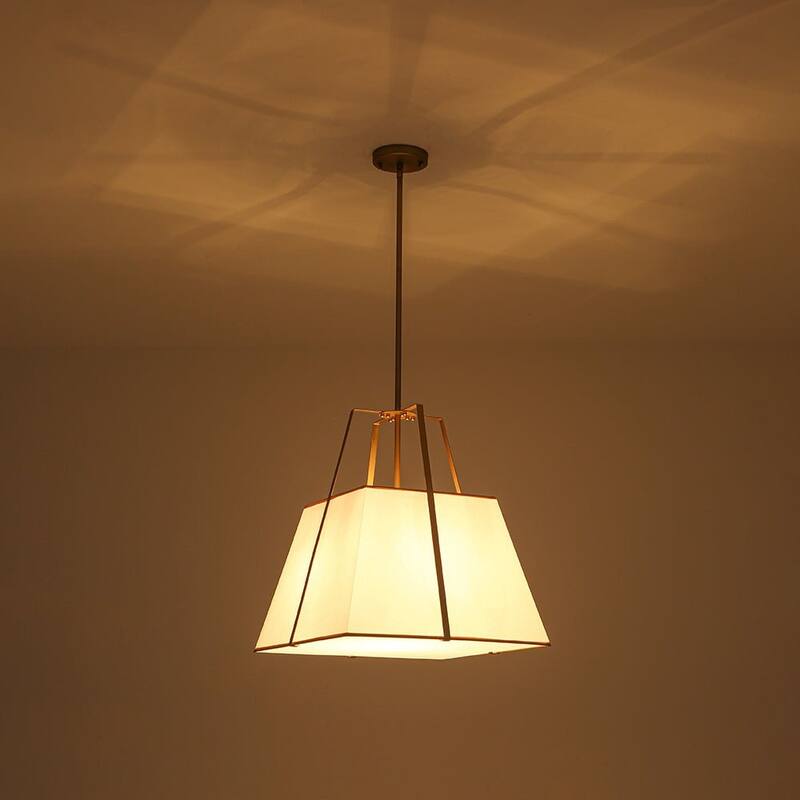 Mid-Century 4-Light Square White Fabric Cage Pendant Chandelier