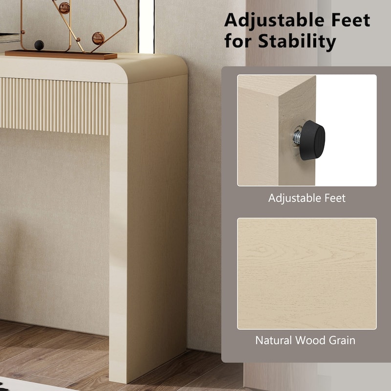 Roomfitters Rustic Console Table with 3 Fluted organizer, Solid Wood Veneer and Natural Wood Grain