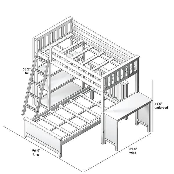 dimension image slide 1 of 3, Max and Lily L Shaped Twin over Twin Bunk Bed with Bookcase and Desk