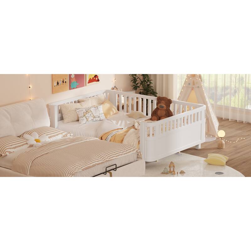 Roomfitters Queen Platform Bed, Low Profile Slatted Daybed with Wooden Frame and Removable Guardrails for Bedrooms