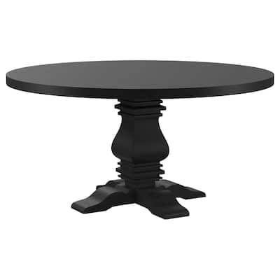 Som Dining Table with Pedestal Base, Antique Style Black 60 Inch Round