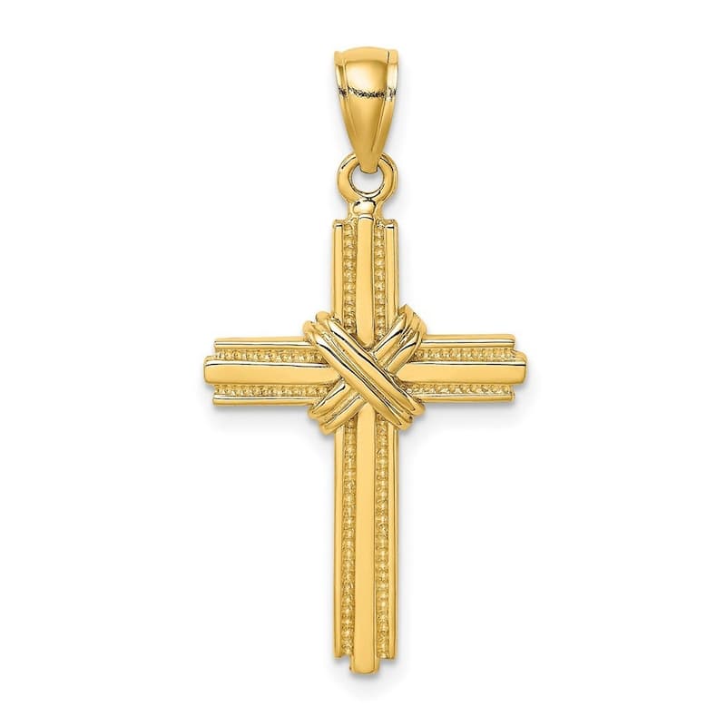 Curata 14k Yellow Gold Beaded X Cross Pendant Necklace 18mm x 33mm