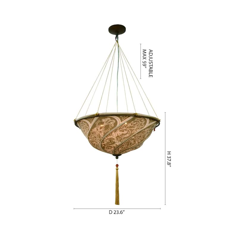 3-Light Brown Chandelier With A Cream Designed Fabric Shade