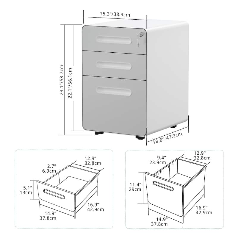 Modern 3-Drawer Mobile Vertical Steel File Cabinet