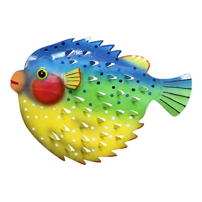Porcupine Fish Painted Metal Wall Decor 17.75 Inches - Multi