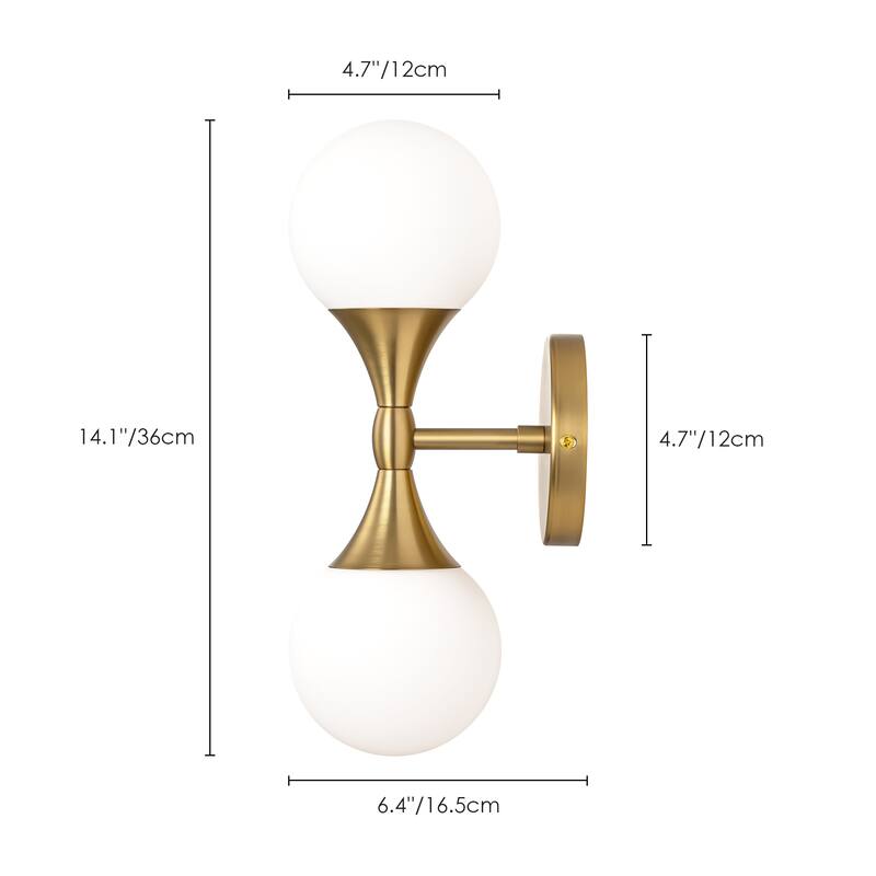 Coridon Frosted White Opal Globe Gold 2-Light Wall Sconce