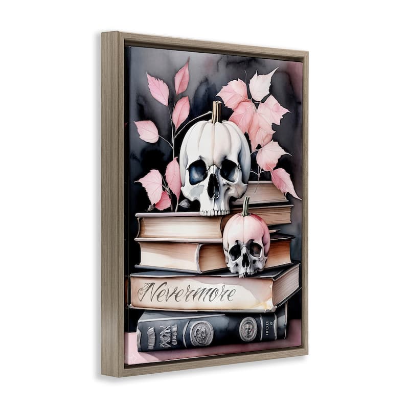 Stupell Spooky Skull Book Stack Framed Floater Canvas Wall Art Design By Tabz Jones