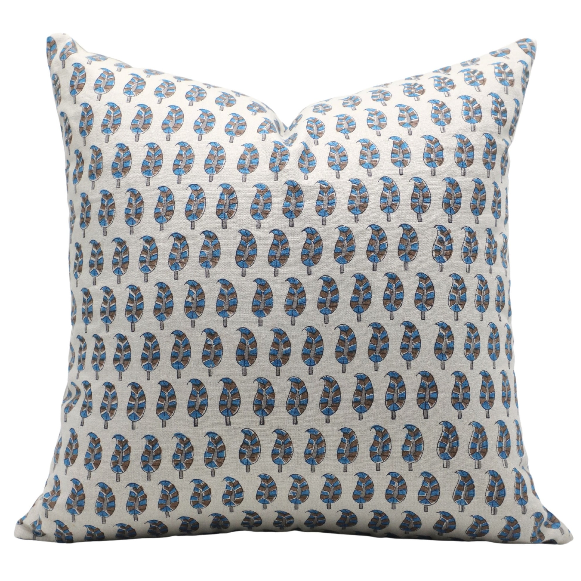 Fabdivine Rustic Paisley Pure Linen Hand Block Print Accent Cushion Case, Lil Pasley