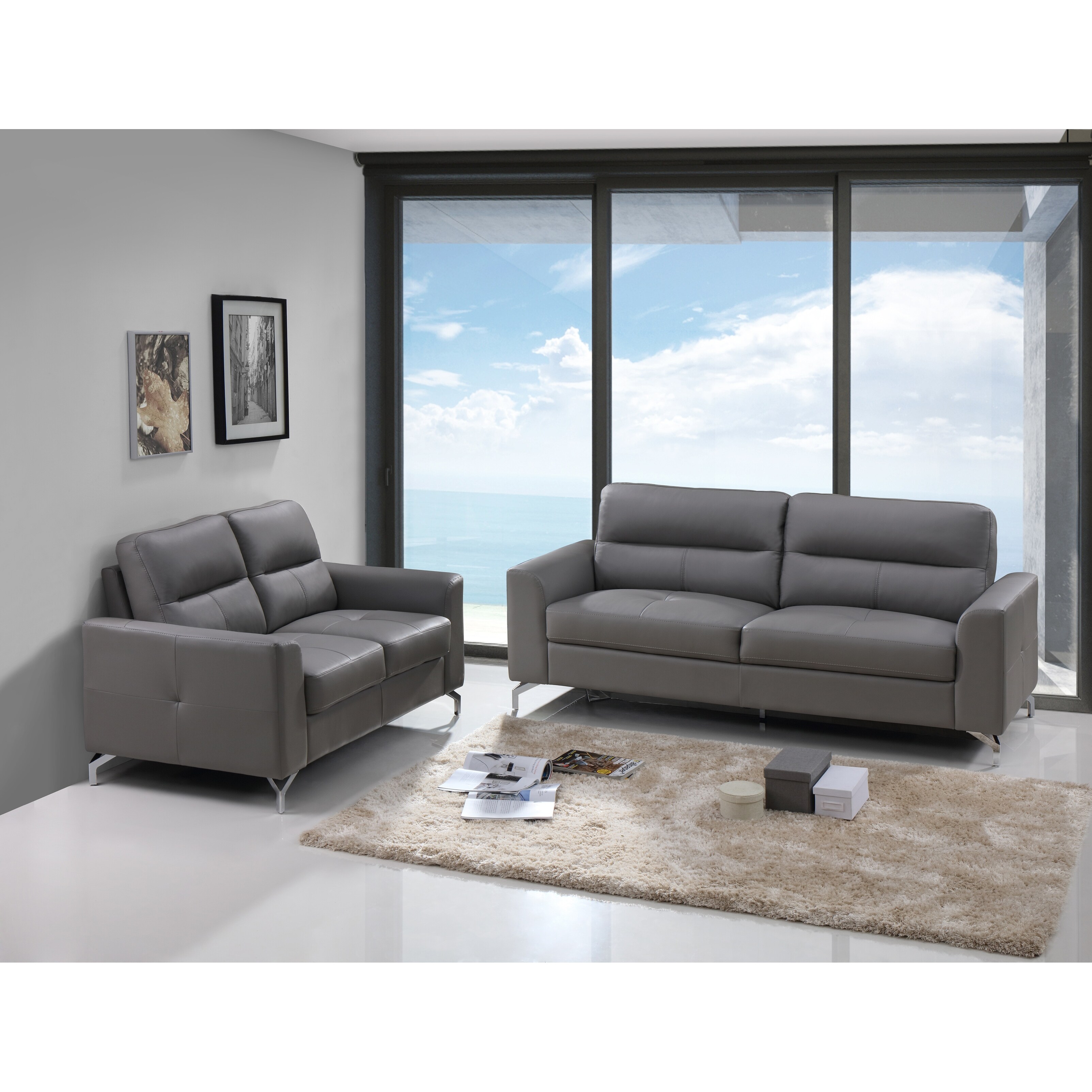 Renquist Top Grain Leather Modern Sofa Loveseat Set Overstock 31789586