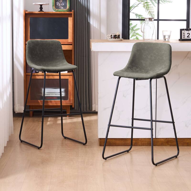 FERPIT Faux Shearling Counter Height Bar Stools Set of 2, Upholstered Bar Stools with Footrest