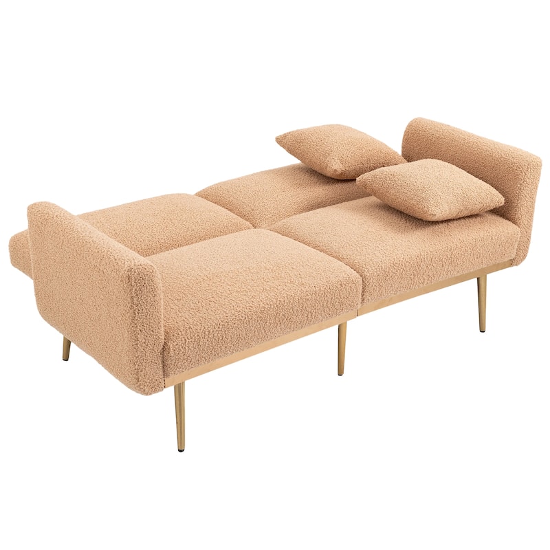 Modern Teddy Upholstered 2-Seater Sofa Bed with 7 Golden Metal Legs