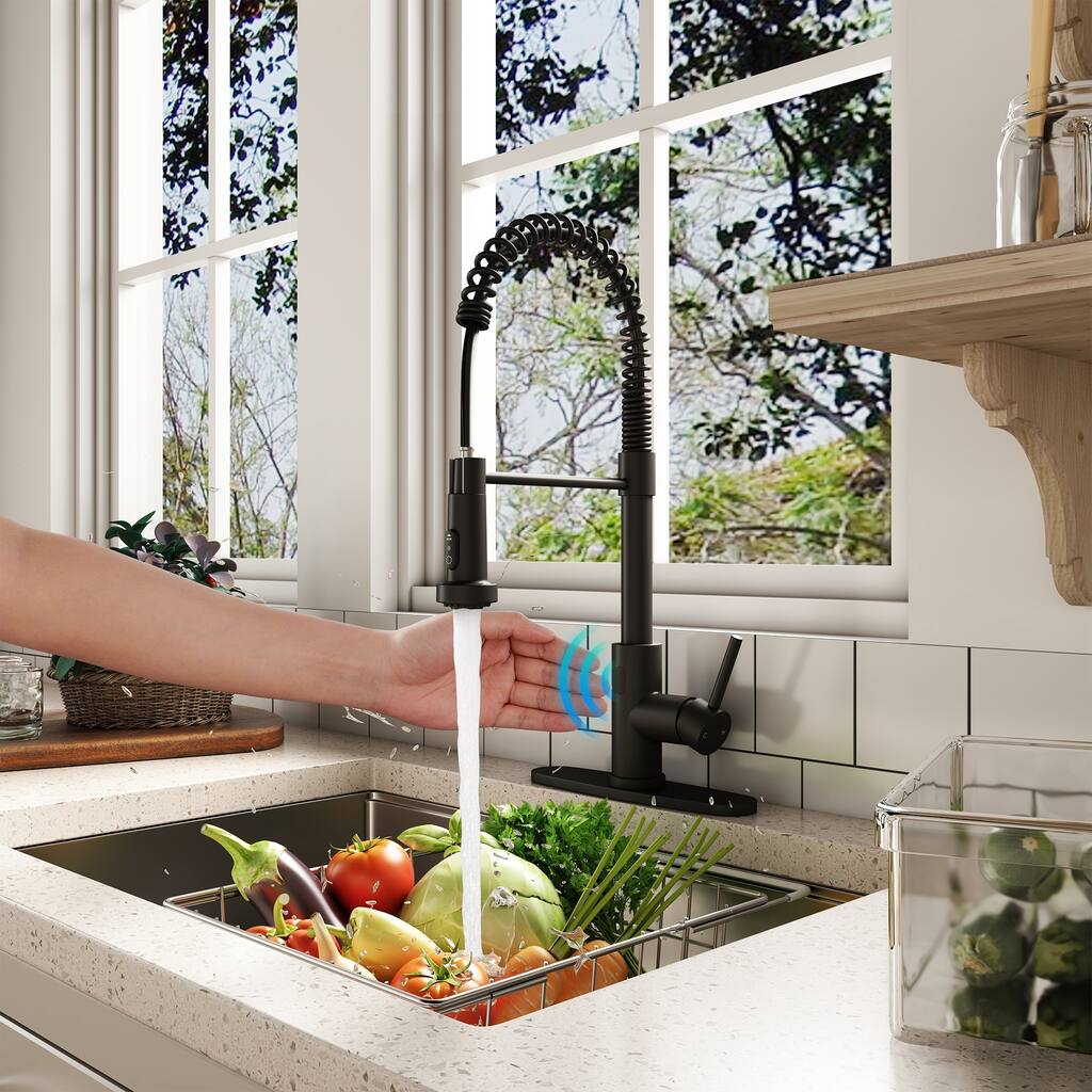 Single Handle Pull Down Sprayer Kitchen Faucet with Touchless Sensor, Deckplate Included in Brushed Nickel