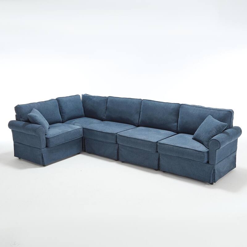 Modular Sectional Sofa, Convertible L-Shaped Upholstered Couch with Rolled Arms, Classic Reversible Corner Sofa for Living Room