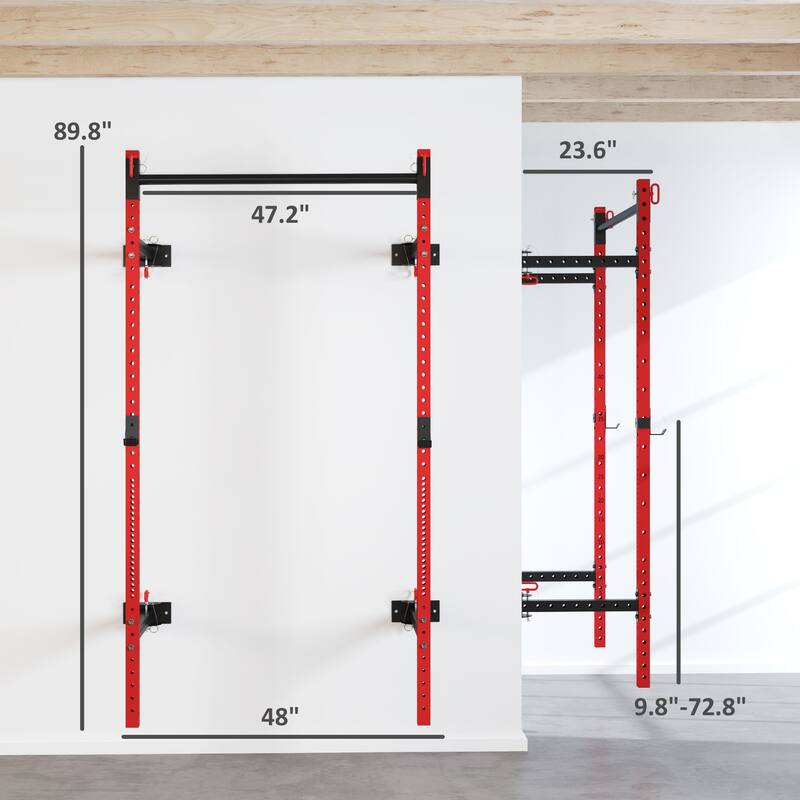 Heavy-Duty Wall-Mounted Squat Rack, 17 Height Levels & Pull-Up Bar - 48" L x 23.6" W x 89.8" H