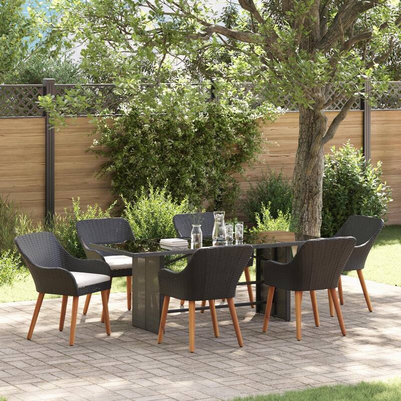 Outdoor Dining Table with UV-Resistant Material - Black 6 chair