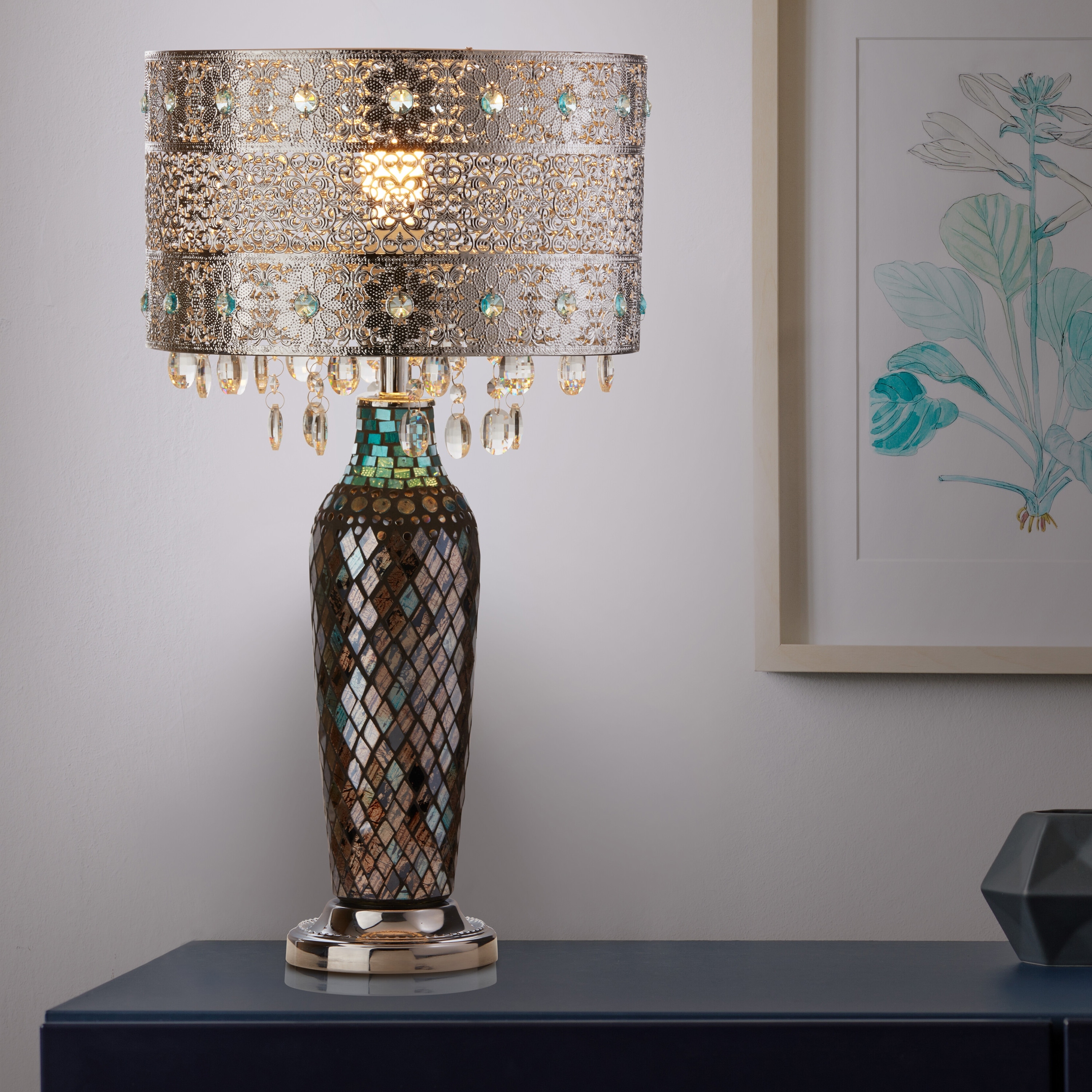 Metal Mosaic Hanging Glass Crystal Table Lamp 13 L x 13 W x 24.25 H On Sale Bed Bath Beyond 12670342